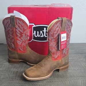 Justin Boots Brown Leather Jackpot 11” Western Boots with Red Shaft